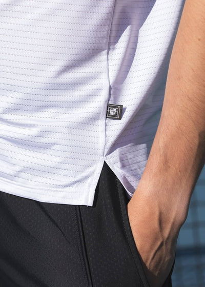 Closeup of men's tennis polo shirt named after Daniil Medvedev